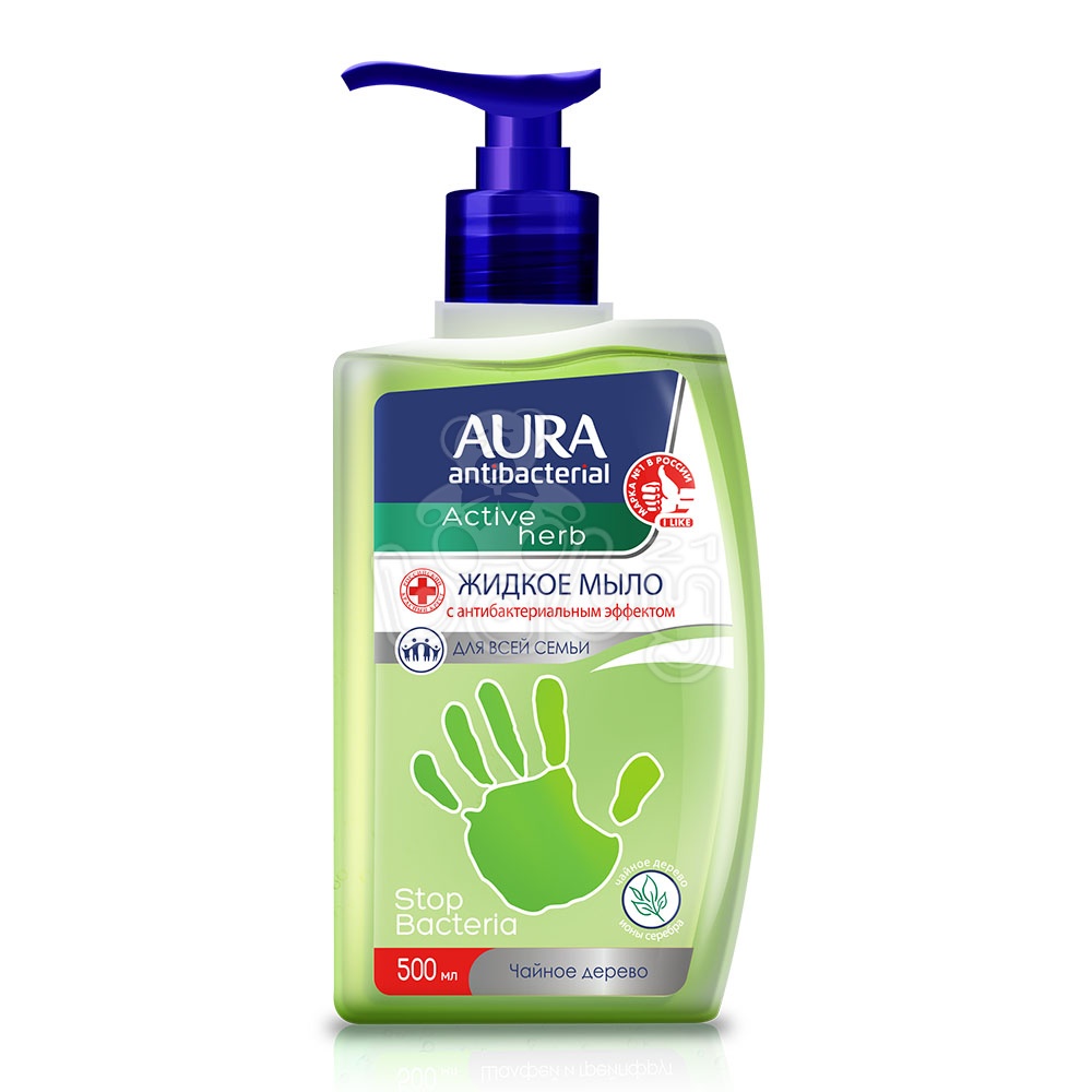 AURA Antibacterial Жидкое мыло с антибактериальным эффектом Active Herb Чайное дерево фл/доз. 500/12